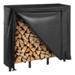 Estante de Almacenamiento de Leña 122 x 32 x 118 cm Marco de Metal con Recubrimiento en Polvo Soporte de Leña para Exterior con Cubierta Carga de 181 kg para Chimenea, Terraza, Jardín, Negro