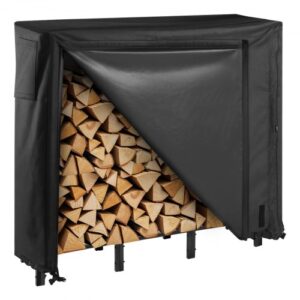 Estante de Almacenamiento de Leña 122 x 32 x 118 cm Marco de Metal con Recubrimiento en Polvo Soporte de Leña para Exterior con Cubierta Carga de 181 kg para Chimenea, Terraza, Jardín, Negro