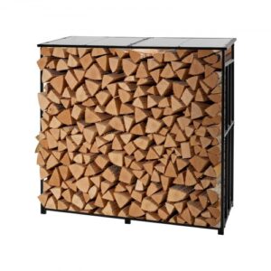 Estante de Almacenamiento de Leña 185 x 70 x 180 cm Marco de Metal con Recubrimiento en Polvo Panel de Techo Soporte de Leña Carga de 299,4 kg para Chimenea, Terraza, Patio, Jardín, Negro