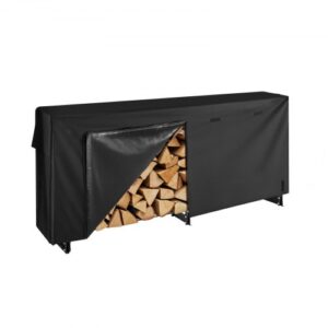 Estante de Almacenamiento de Leña 257x36x117 cm Marco de Metal con Recubrimiento en Polvo Soporte de Leña con Cubierta para Exterior Carga de 299,4 kg para Chimenea, Terraza, Jardín, Negro