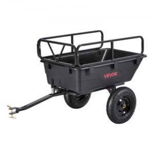 Remolque Utilitario para Jardín, Remolque de Volteo de Polietileno 144 x 57,5 x 69 cm con Neumáticos, Tracción Manual o Pedal, Carro de Jardín Resistente para Cortacésped, Carga de 226,8 kg