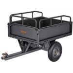Remolque Utilitario para Jardín, Remolque de Acero de 142 x 76 x 70 cm con Ruedas, Tracción Manual o Pedal, Carro de Jardín Resistente para Cortacésped, Tractor, Carga de 226,79 kg, Negro