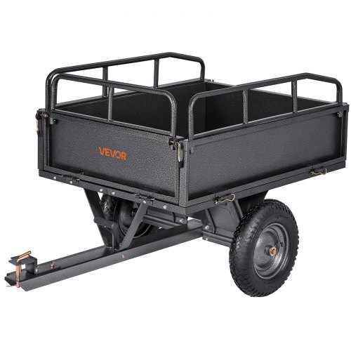 Remolque Utilitario para Jardín, Remolque de Acero de 142 x 76 x 70 cm con Ruedas, Tracción Manual o Pedal, Carro de Jardín Resistente para Cortacésped, Tractor, Carga de 226,79 kg, Negro