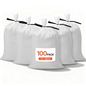 Sacos de Arena Vacíos con Cintas, Capacidad 22,6 kg, de Polipropileno Tejido, Resistentes al Desgarro y a los Rayos UV para Barreras de Protección contra Inundaciones, 400 x 660 mm, 100 uds