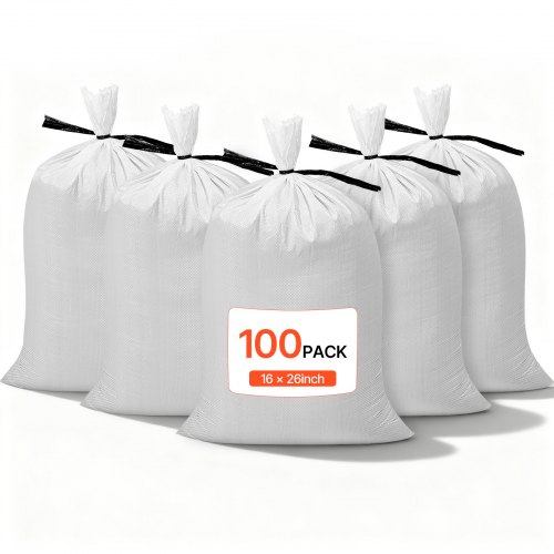 Sacos de Arena Vacíos con Cintas, Capacidad 22,6 kg, de Polipropileno Tejido, Resistentes al Desgarro y a los Rayos UV para Barreras de Protección contra Inundaciones, 400 x 660 mm, 100 uds