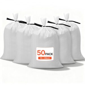 Sacos de Arena Vacíos, con Cintas, Carga de 22,6 kg, de Polipropileno Tejido, Resistentes al Desgarro y a los Rayos UV para Barreras de Protección contra Inundaciones, 400 x 660 mm, 50 uds