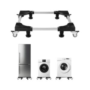 Base Móvil para Muebles 910 x 910 x 110 mm con 8 Ruedas Gemelas con Bloqueo y 4 Frenos, Capacidad de Carga de 500 kg, Plataforma Rodante Ajustable de 698,5-899,16 mm para Lavadora, Frigorífico