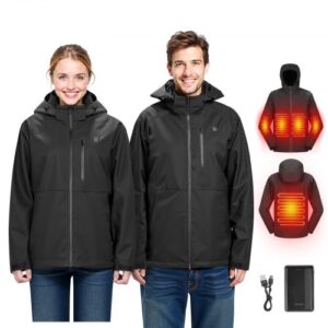 Chaqueta Térmica para Mujer, Batería 7,4 V, Abrigo Calefactor Eléctrico Softshell, Cortavientos, Ligera, con 5 Zonas de Calefacción y 3 Niveles de Calor, Lavable a Máquina, Talla L, Negro