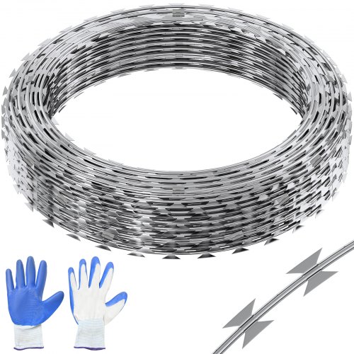 Alambre de Espino 45m 3 Rollos Alambre de Espino Galvanizado en Caliente Malla de Alambre Anti-Intrusión Doble Espiral Cuchillas de Púas Afiladas con Guantes Protectores para Hogar Jardín Balcón