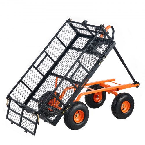 Carro volquete VEVOR, carro volquete de jardín de metal con marco fácil de montar, carro volquete con mango convertible 2 en 1, carretilla utilitaria de 400 libras de capacidad, neumáticos de 10 pulgadas