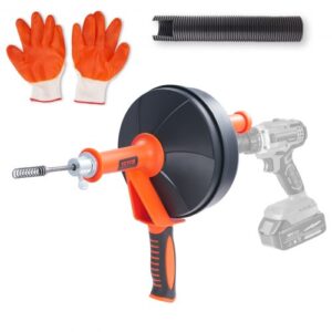 Espiral de Limpieza de Tuberías 0,6x762 cm Serpiente de Fontanería con Accesorio de Perforación Desatascador de Desagües con Manguera Protectora y Guantes para Desatascar Inodoros, Cocina, Baño