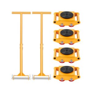 4 PCS Plataforma Rodante para Maquinaria y 2 Manijas, Total Carga de 6 T, Carro para Maquinaria con Tapa Giratoria de 360° y 4 Ruedas Direccionales, Equipo de Movimiento Industrial, Amarillo