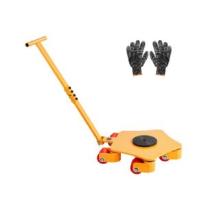 Plataforma Rodante para Maquinaria con Manija, Carga de 3991,6 kg, Patín para Maquinaria con Tapa Giratoria de 360° y 5 Ruedas Giratorios, Equipo de Movimiento Industrial para Taller, Amarillo