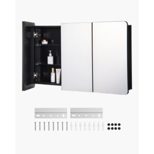 Botiquín con 3 Puertas con Espejo y Estantes de Vidrio Ajustables, Instalación Empotrada y Montada en Pared, Marco Aluminio Primera Calidad, Organizador de Almacenamiento, 1017 x 135 x 647 mm