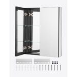 Botiquín con Espejo para Baño, 2 Puertas con Espejo y Estantes de Vidrio Ajustables, Instalación Empotrada y Montada en Pared, Aluminio, Organizador de Almacenamiento, 662 x 135 x 762 mm