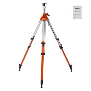 Trípode para nivel láser VEVOR, montaje con rosca de 5/8"-11, ajuste de altura de 45,07 a 114,37 pulgadas, trípode de medición resistente, con burbuja de nivel y limitador de difusión, pies antideslizantes elevables para construcción