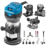 Kit de Enrutador Compacto de Arranque Suave de 710 W con Velocidad 10.000-30.000 RPM Fresadora de Madera Rebajadora Eléctrica multifunción con base de refrigeración y base inclinada y base Offset