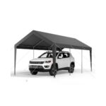 Toldo Exterior para Coche 3,05 x 6,09 x 2,87 m Cochera Portátil Galvanizado Resistente, Resistente a los Rayos UV y al Agua Cobertizo de Almacenamiento para Coche, Barco, Motocicleta, Gris