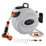 Carrete de Manguera Retráctil Giratorio de 180° Carrete Automático de Manguera Montado en Pared Manguera Enrollable Automática 25 m x 12 mm para Regar Césped Jardín, Lavar Auto, Bañar Mascota