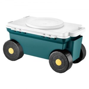 Carrito Asiento de Jardín con Ruedas de PP y Contenedor de Almacenamiento Soporta hasta 123 kg Asiento Móvil Ligero para Trabajar para Jardinería, Deshierbe, Plantación, 520 x 310 x 280 mm