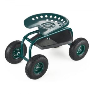 Carrito Asiento Giratorio de Jardín con Ruedas Altura Ajustable con Bandeja para Herramientas Soporta hasta 136 kg Asiento Móvil para Jardinería, Deshierbe, Plantación, 800 x 487 x 460/540 mm