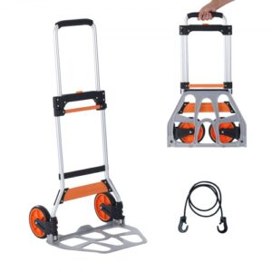 Carretilla de Mano Plegable de Aluminio Carga de 125 kg Carro de Mano de Alta Resistencia con Ruedas de Goma Mango Telescópico para Transporte Doméstico, Mercancías de Almacén Supermercado
