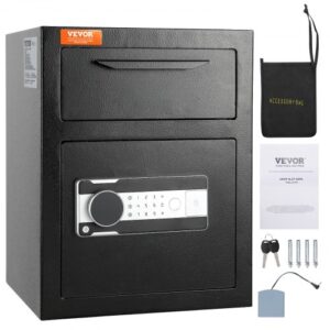 Caja Fuerte con Cerradura Electrónica 1,7C Caja Fuerte de Depósito de Acero Laminado en Frío Caja Fuerte con Trampilla Desbloqueo de Contraseña de 3-12 Dígitos y Llaves para Documentos Dinero