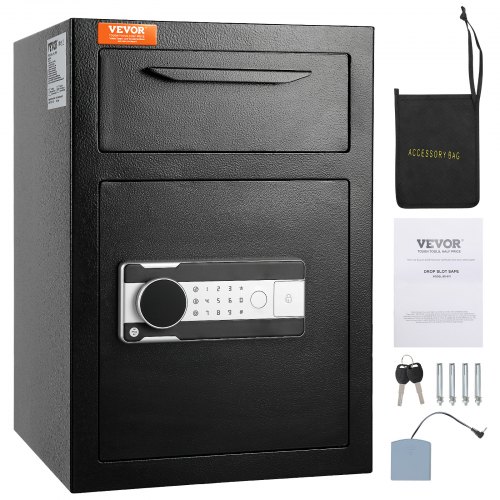 Caja Fuerte con Cerradura Electrónica Caja Fuerte de Depósito de Acero Laminado en Frío 2,5C Caja Fuerte con Trampilla Desbloqueo de Contraseña de 3-12 Dígitos y Llaves para Documentos Dinero