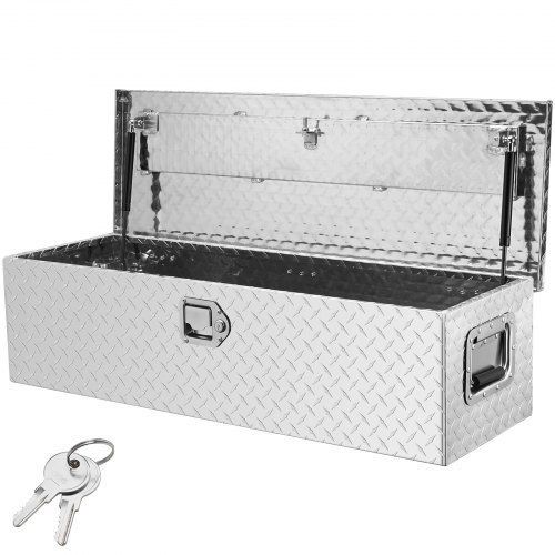 Caja de herramientas de aluminio para camión, 99 x 33 x 25,4 cm, caja volcadora con cerradura con llaves y asas laterales para almacenamiento de contenedores de coche, autocaravana, remolque