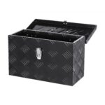 Caja de Herramientas de Aluminio Resistente a Caja de Camioneta, con Diseño a Rayas, Asa Lateral y Superior, para Remolque, Camioneta, Autocaravana, 406 x 190 x 254 mm, Negro, Carga 20 kg