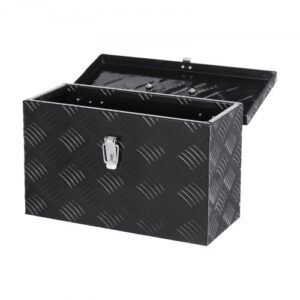 Caja de Herramientas de Aluminio Resistente a Caja de Camioneta, con Diseño a Rayas, Asa Lateral y Superior, para Remolque, Camioneta, Autocaravana, 406 x 190 x 254 mm, Negro, Carga 20 kg