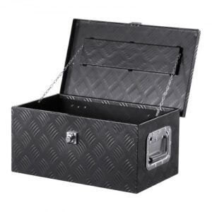 Caja de Herramientas de Aluminio Resistente para Caja de Camioneta, con Diseño a Rayas, Asa Lateral y Llaves Seguridad, a Remolque, Camioneta, Autocaravana, 508 x 304,8 x 241,3 mm, Negro