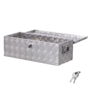 Caja de Herramientas de Aluminio Resistente para Caja de Camioneta, con Diseño de Rayas, Asa Lateral y Llaves Seguridad, para Remolque, Camión, Autocaravana, 762 x 330,2 x 243,84 mm, Plata