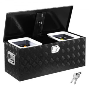 Caja de Herramientas de Aluminio Resistente para Caja de Camioneta, con Revestimiento a Rayas, Estante Deslizante, Asa Lateral, Cerradura y Llaves, 899 x 370 x 370 mm, Negro, Carga 40 kg