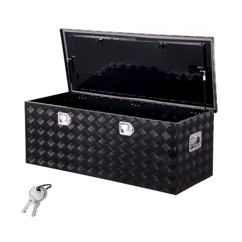 Caja de Herramientas de Aluminio para Caja de Camioneta, con Diseño a Rayas, Asa Lateral y Cerraduras con Llave, para Remolque, Camioneta, 1219,2 x 495,3 x 444,5 mm, Negro, Carga de 100 kg