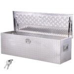 Caja de herramientas de aluminio resistente para caja camioneta, con placa de diamante, asa lateral y llaves seguridad, para remolque, camioneta, autocaravana, 1244,6 x 381 x 381 mm, Plata