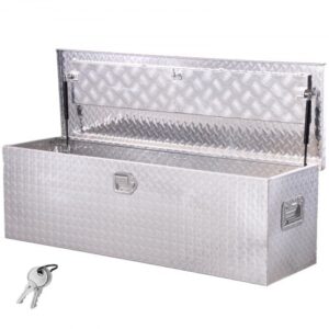 Caja de herramientas de aluminio resistente para caja camioneta, con placa de diamante, asa lateral y llaves seguridad, para remolque, camioneta, autocaravana, 1244,6 x 381 x 381 mm, Plata