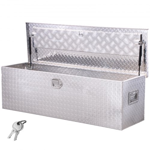 Caja de herramientas de aluminio resistente para caja camioneta, con placa de diamante, asa lateral y llaves seguridad, para remolque, camioneta, autocaravana, 1244,6 x 381 x 381 mm, Plata