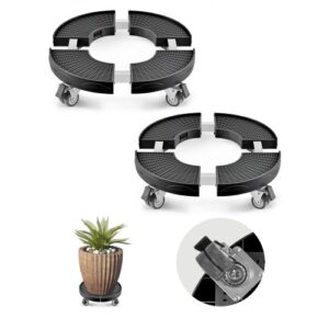 2 PCS Carrito de Bote de Basura, Carrito con Ruedas Multifuncional con 4 Ruedas Bloqueables, Carga de 181,4 kg, Base Redonda con Ruedas para Bote de Basura, Ajustable de 380-580 mm, Negro