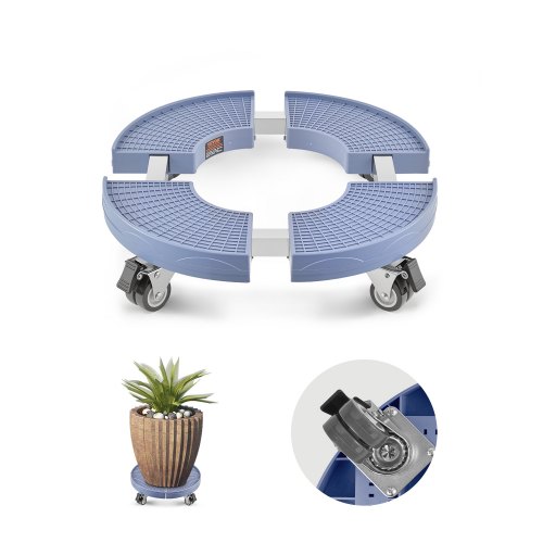 Carrito de Bote de Basura, Carrito con Ruedas Multifuncional con 4 Ruedas Bloqueables, Carga de 181,4 kg, Base Redonda con Ruedas para Bote de Basura, Ajustable de 380 mm - 580 mm, Azul