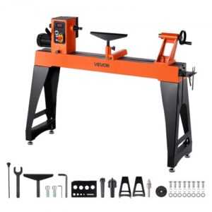 1100 W Torno Vertical de Carpintería con Velocidad Variable de 0 a 3200 RPM, Banco de Trabajo de 406 x 1020 mm, Motor de CC sin Escobillas para Proyectos de Carpintería Medianos y Grandes