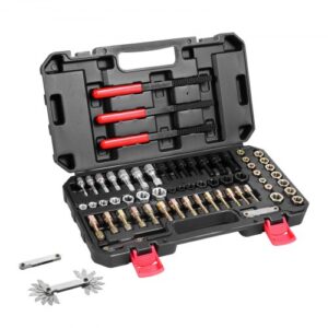 Kit de Reparación de Roscas Métricas UNC y UNF 61 Piezas Restaurador de Roscas Métricas con 28 Machos de Roscar, 28 Terrajas, 3 Limas de Rosca Acero Tratado Térmicamente para Mecánicos