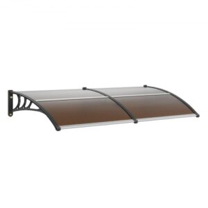 Toldo para Puerta de Entrada 965x1987 mm Marquesina para Puerta Exterior Tejadillo de Protección Transparente de PC Soporte de ABS Resistente UPF 50+ Protección contra UV, Lluvia, Nieve, Marrón