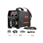 Soldador Pro MIG 250 A, Máquina de Soldadura Sinérgica 5 en 1 MIG a Gas/MIG con Núcleo Fundente/STick/Lift TIG/MIG PLUSE con Tecnología de Inversor IGBT y Pantalla LCD, 430 x 180 x 320 mm