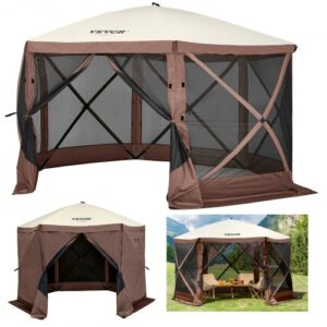 Tienda Refugio Emergente para Acampar Parasol de 6 Lados con Ventanas de Malla, Bolsa de Transporte Portátil, Estacas para el Suelo, Tiendas de Campaña Grandes para Acampar al Aire Libre, Césped