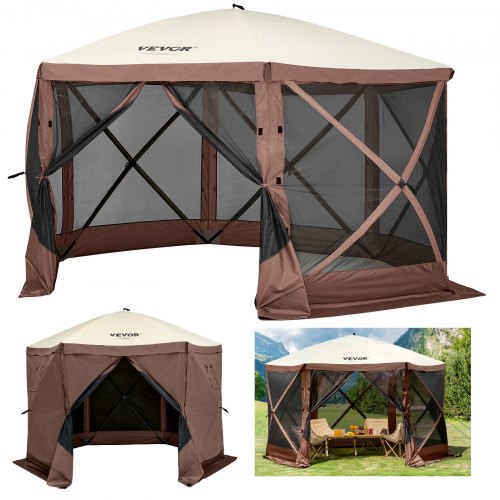 Tienda Refugio Emergente para Acampar Parasol de 6 Lados con Ventanas de Malla, Bolsa de Transporte Portátil, Estacas para el Suelo, Tiendas de Campaña Grandes para Acampar al Aire Libre, Césped