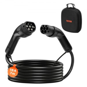 Cable de Carga para Vehículos Eléctricos, 16 A, 7 m, máx. 11 kW, Alargador, Compatible con Cargadores de Vehículos Eléctricos Tipo 2, Trifásico CA 480 V 50 Hz, IP65, con Bolsa de Transporte