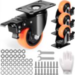 Juego de 4 ruedas giratorias para muebles industriales, ruedas silenciosas de PVC de 76,2 mm con freno de bloqueo A/B, capacidad de carga de 113 kg por rueda para carros de banco de trabajo