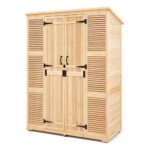 Cobertizo de Almacenamiento para Exteriores 147,3 x 68 x 198 cm Cobertizo de Madera para Almacenamiento con Marco de Metal Gabinete de Almacenamiento Impermeable para Patio, Jardín, Césped