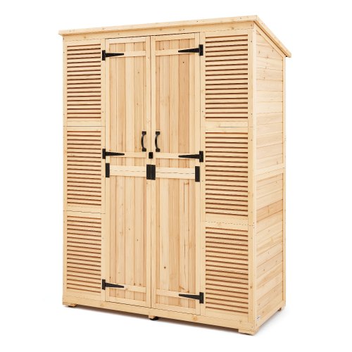 Cobertizo de Almacenamiento para Exteriores 147,3 x 68 x 198 cm Cobertizo de Madera para Almacenamiento con Marco de Metal Gabinete de Almacenamiento Impermeable para Patio, Jardín, Césped